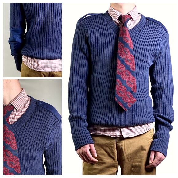 Blue Gray Military Pullover Wool Military Tactical Ribbed Sweater Sz M/L - Picture 3 of 9